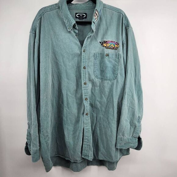 Vintage Nascar #91 Mike Wallace Spam Racing Denim Button Down Three Rivers Men's - Picture 1 of 3